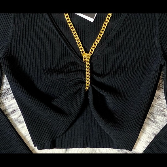 NICHOLAS CHAIN DETAILED “ALMA” RIBBED CROP TOP, S - Picture 5 of 14